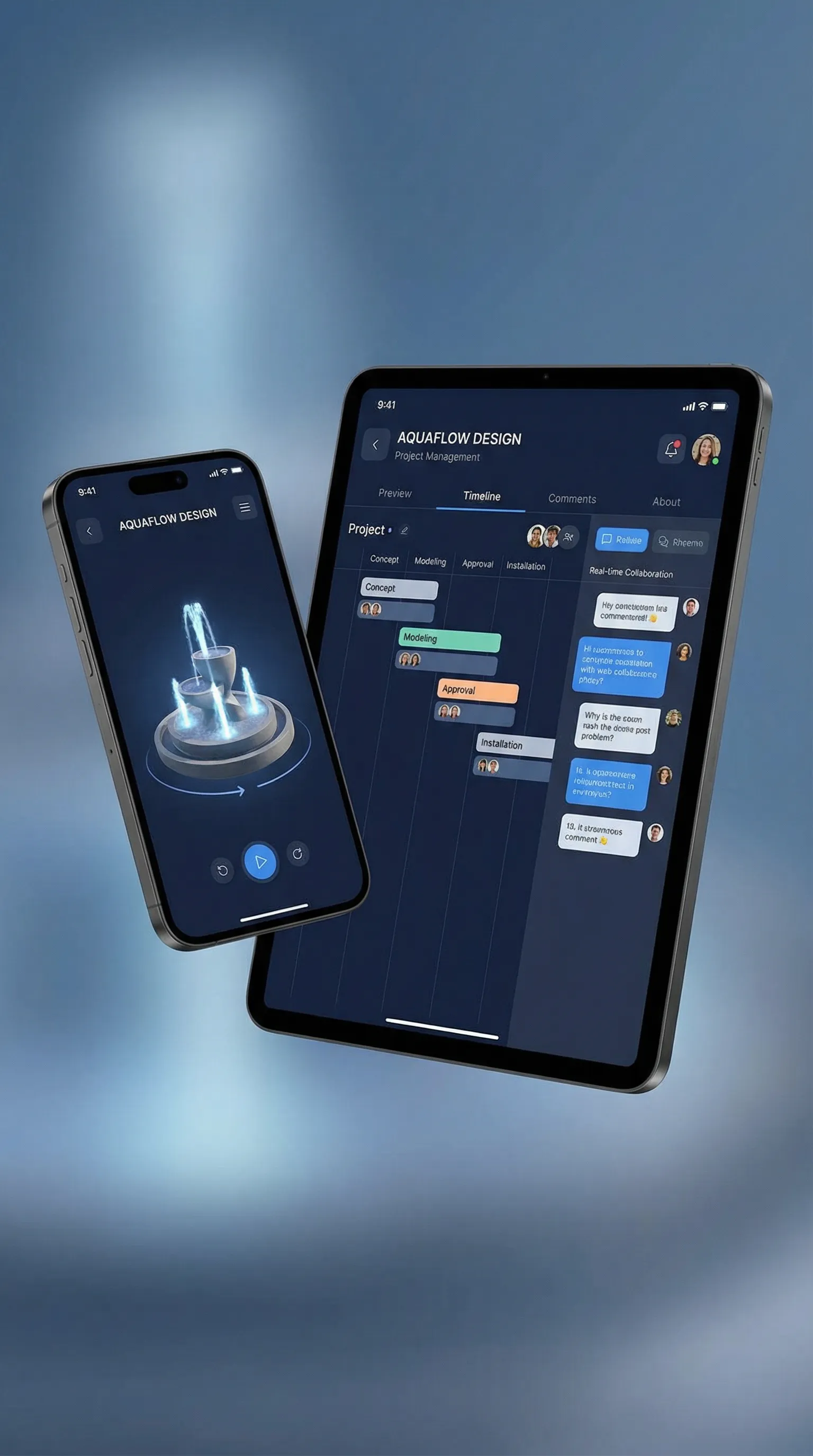 项目协作终端APP界面 - 喷水 移动工作站